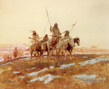  Par Pintura al %C3%B3leo - Partido de caza Piegan Indios americanos occidentales Charles Marion Russell